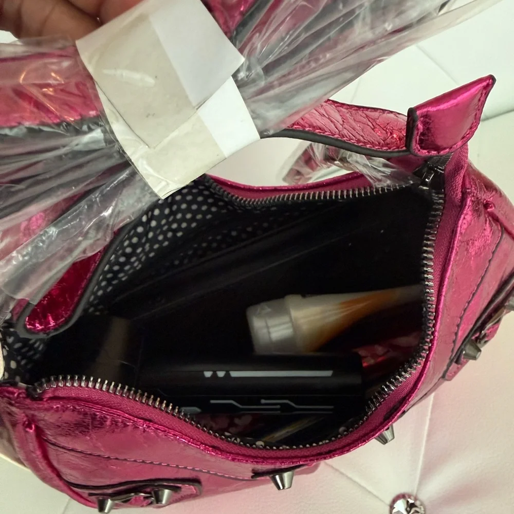 Kayla + Ava Metallic Pink Vegan Leather Shoulder Bag | Y2K Style Purse - Picture 6 of 11